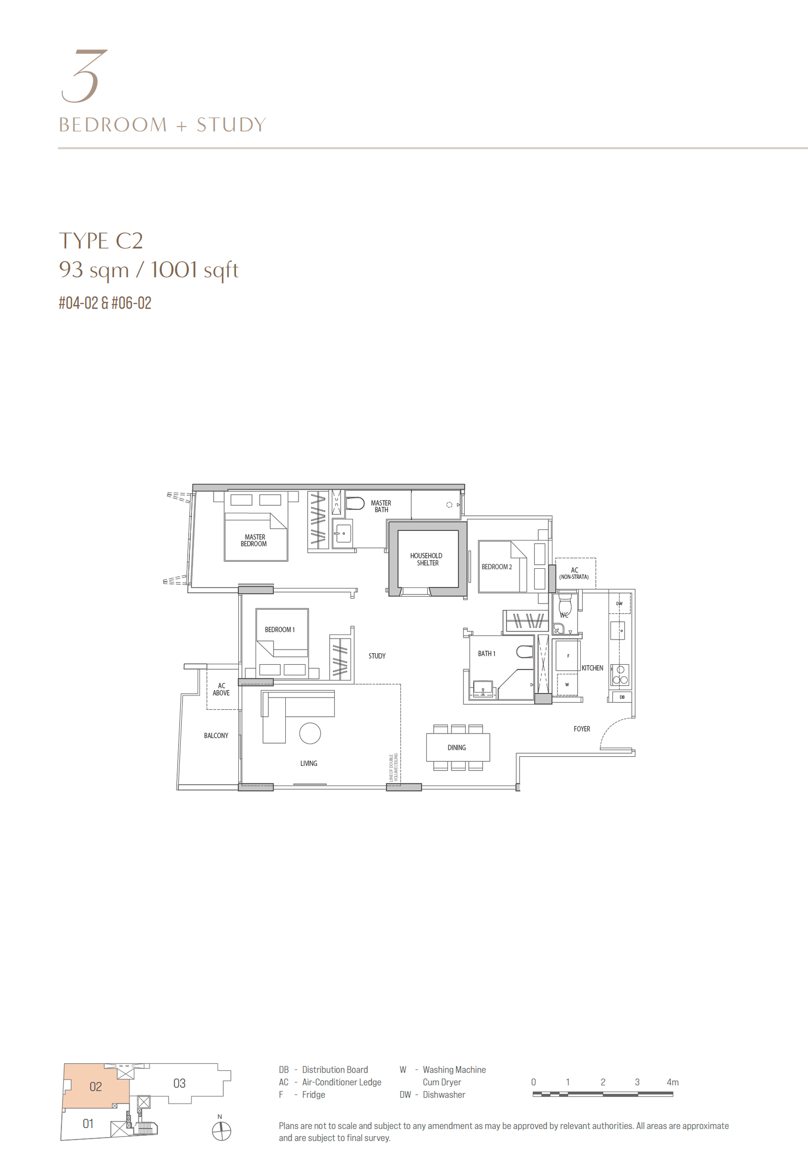 OCHO floor plan C2 — 3 Bedroom + Study