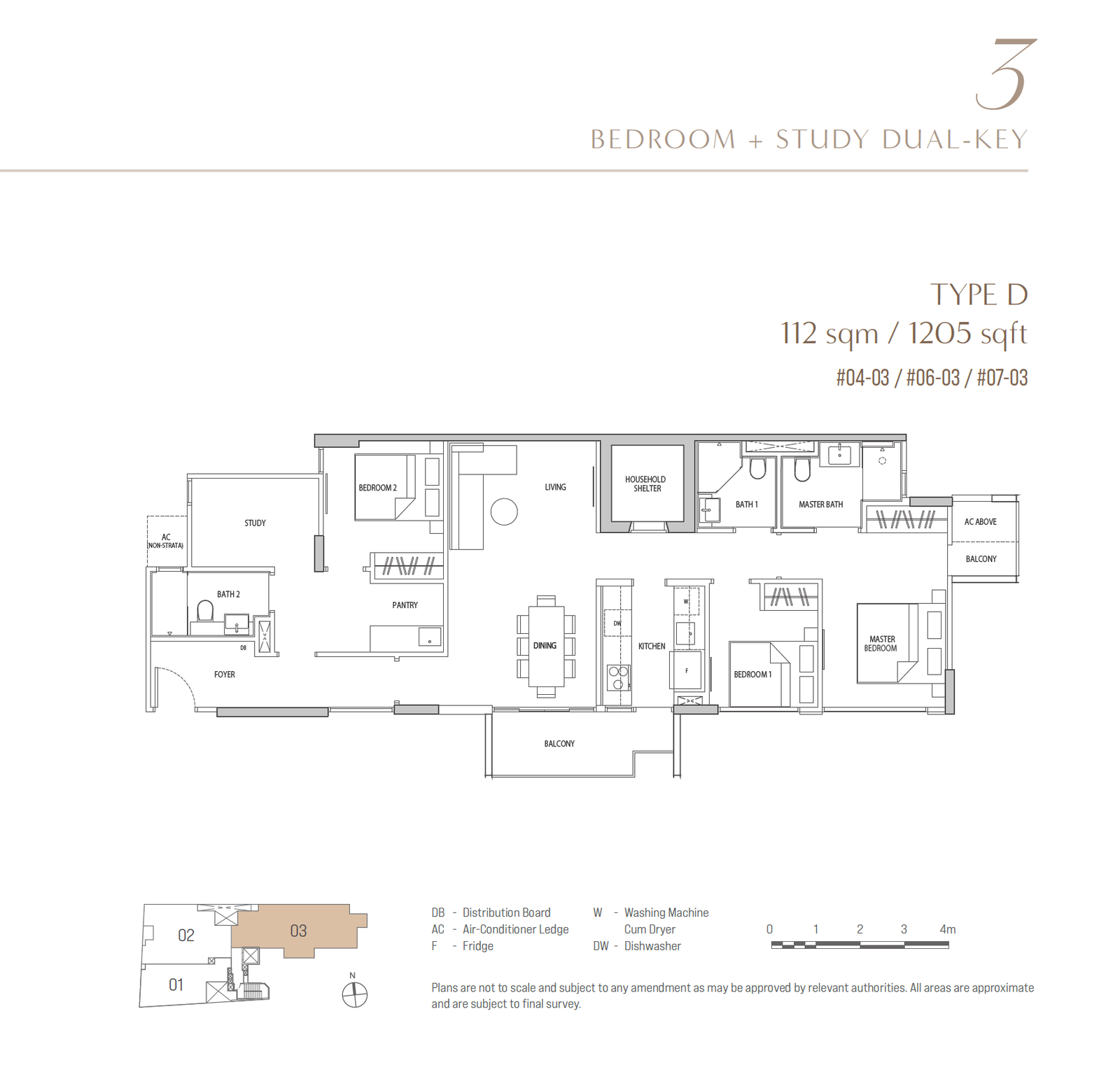 OCHO floor plan D — 3 Bedroom + Study Dual Key