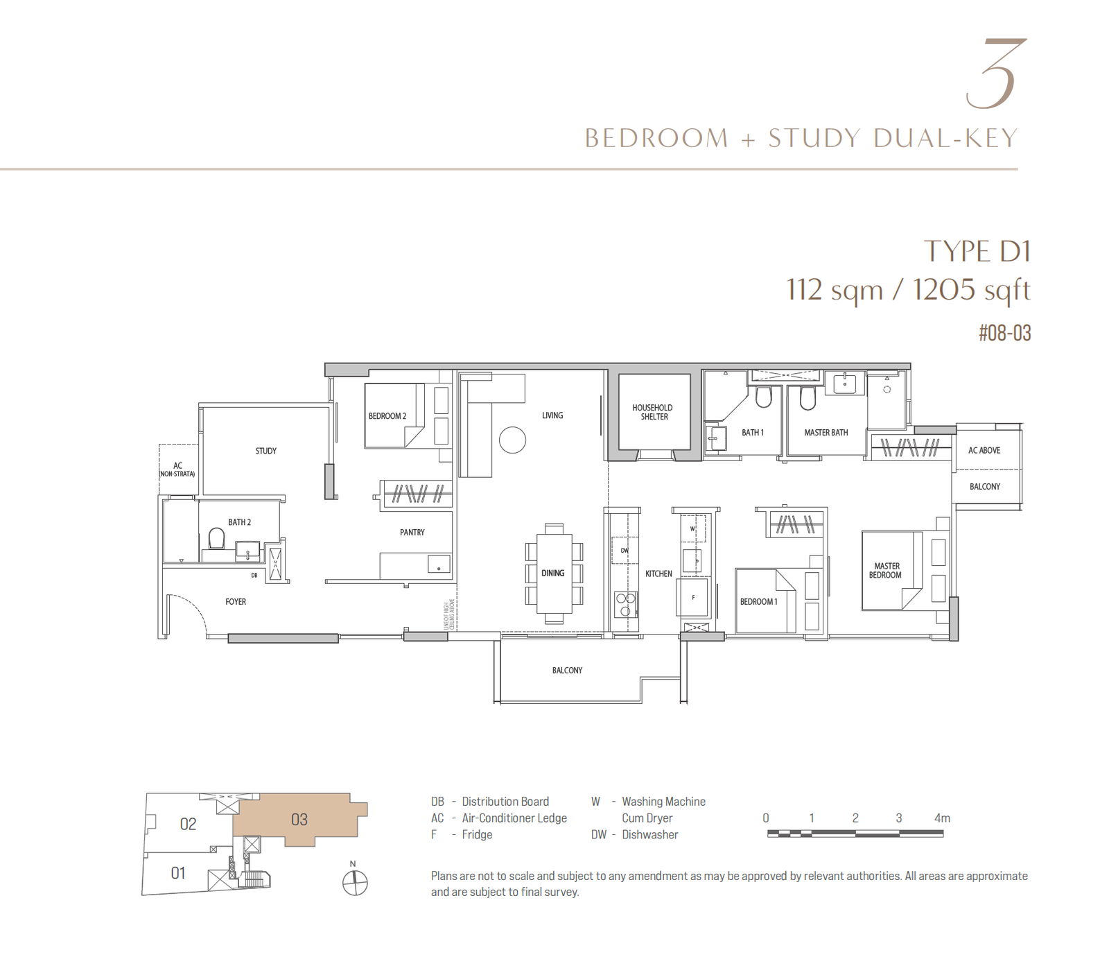 OCHO 3 Bedroom + Study Dual Key D1 floor plan