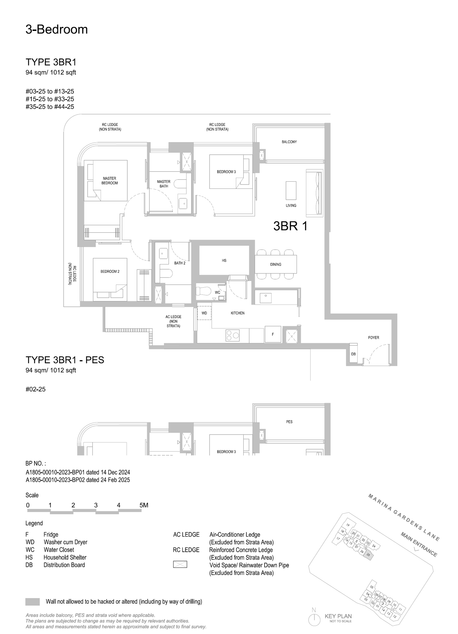 One Marina Gardens 3 Bedroom 3BR1-PES floor plan