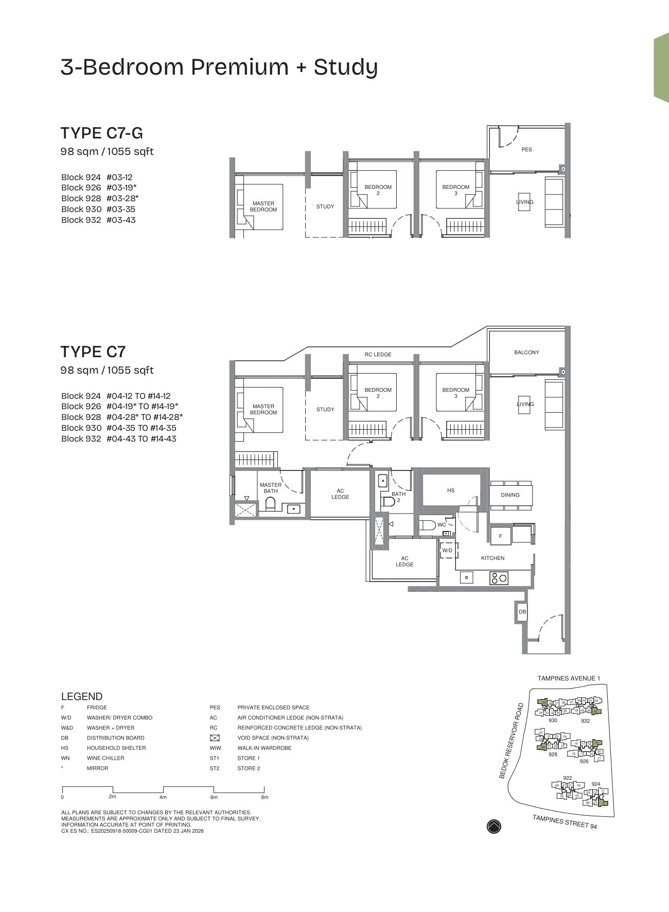 Pinery Residences 3 Bedroom Premium + Study C7-G floor plan