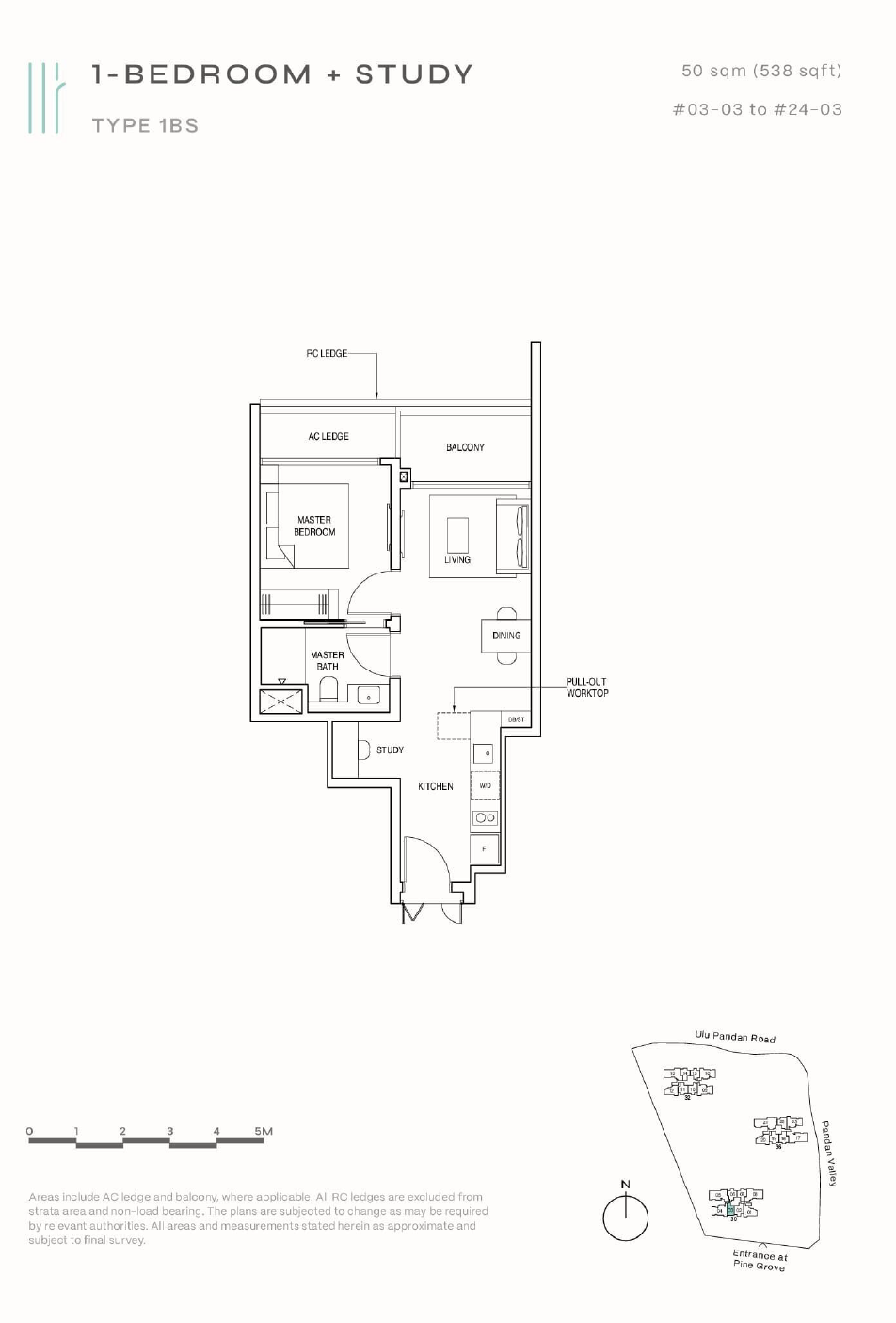 Pinetree Hill floor plan 1BS — 1 Bedroom + Study
