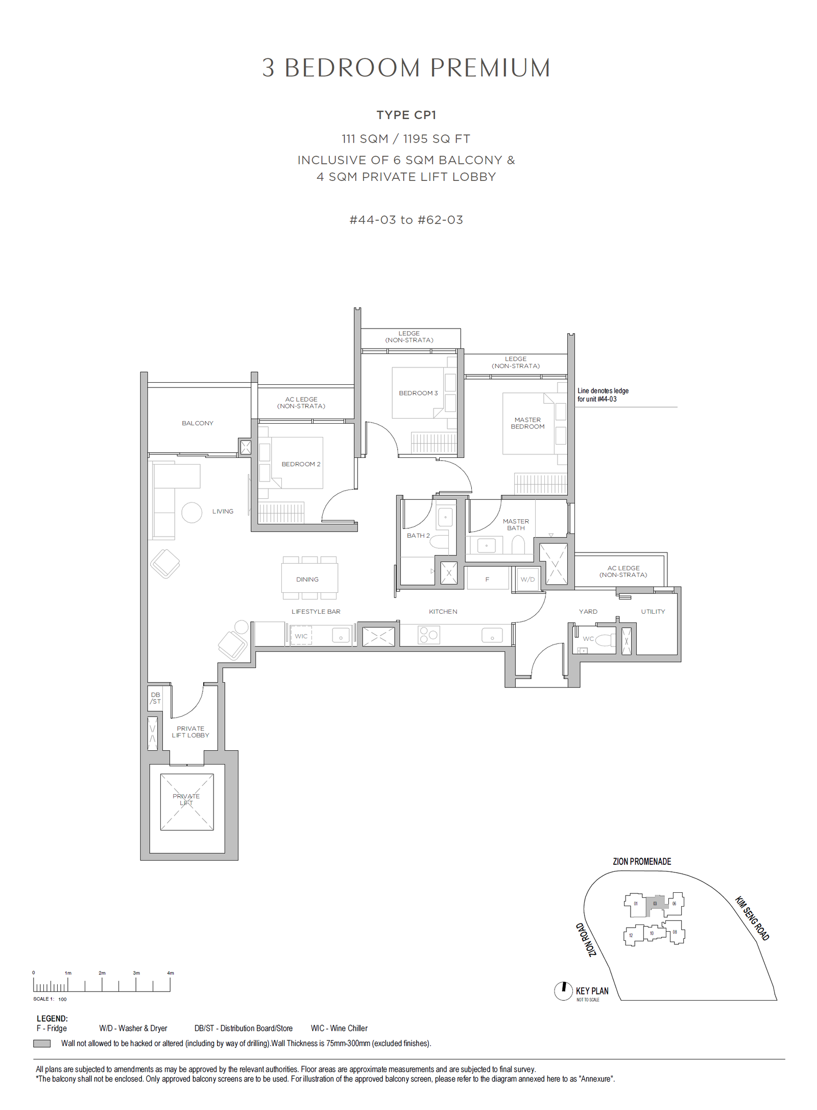 Promenade Peak 3 BEDROOM PREMIUM (with Private Lift) CP1 floor plan