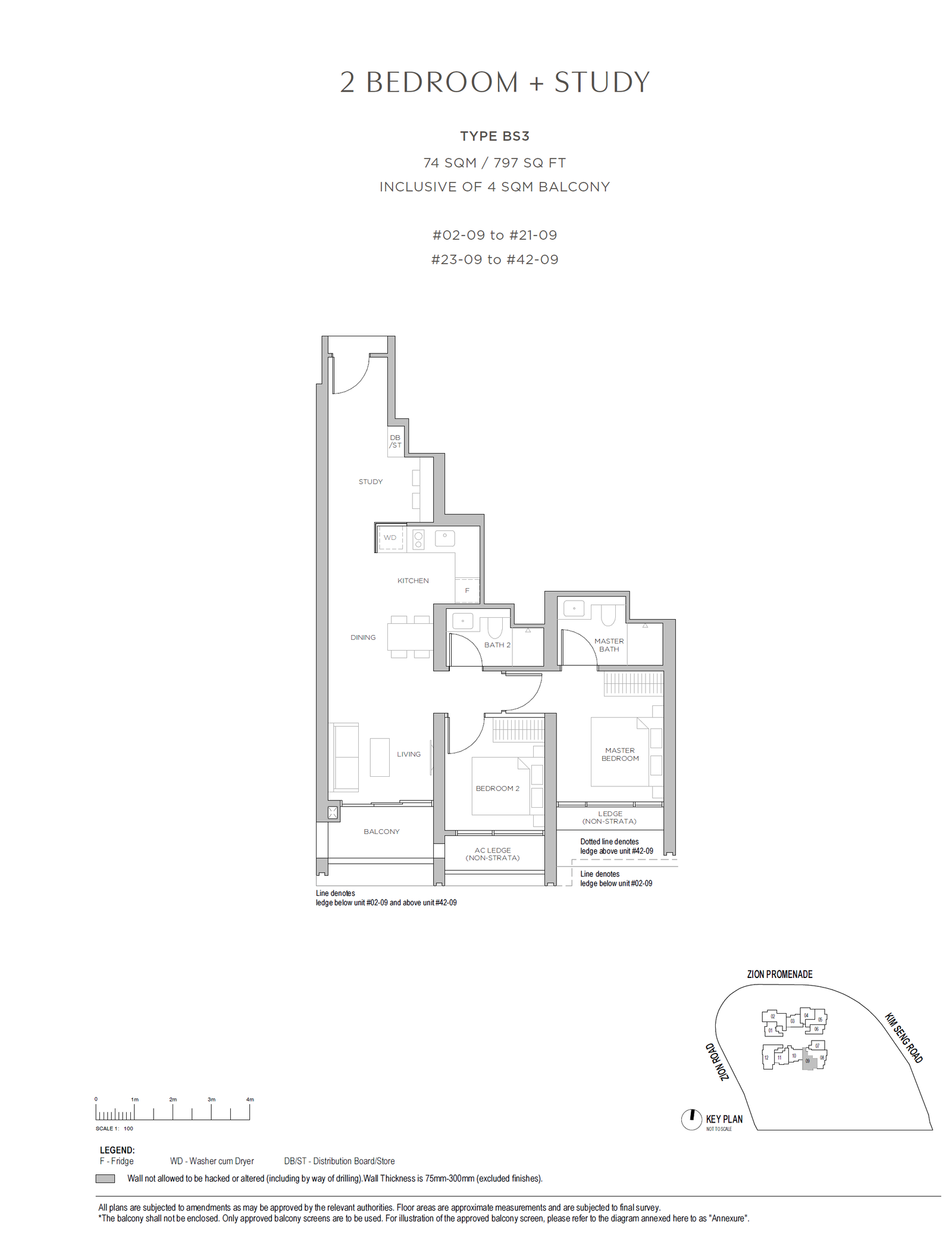 Promenade Peak 2 BEDROOM + STUDY BS3 floor plan