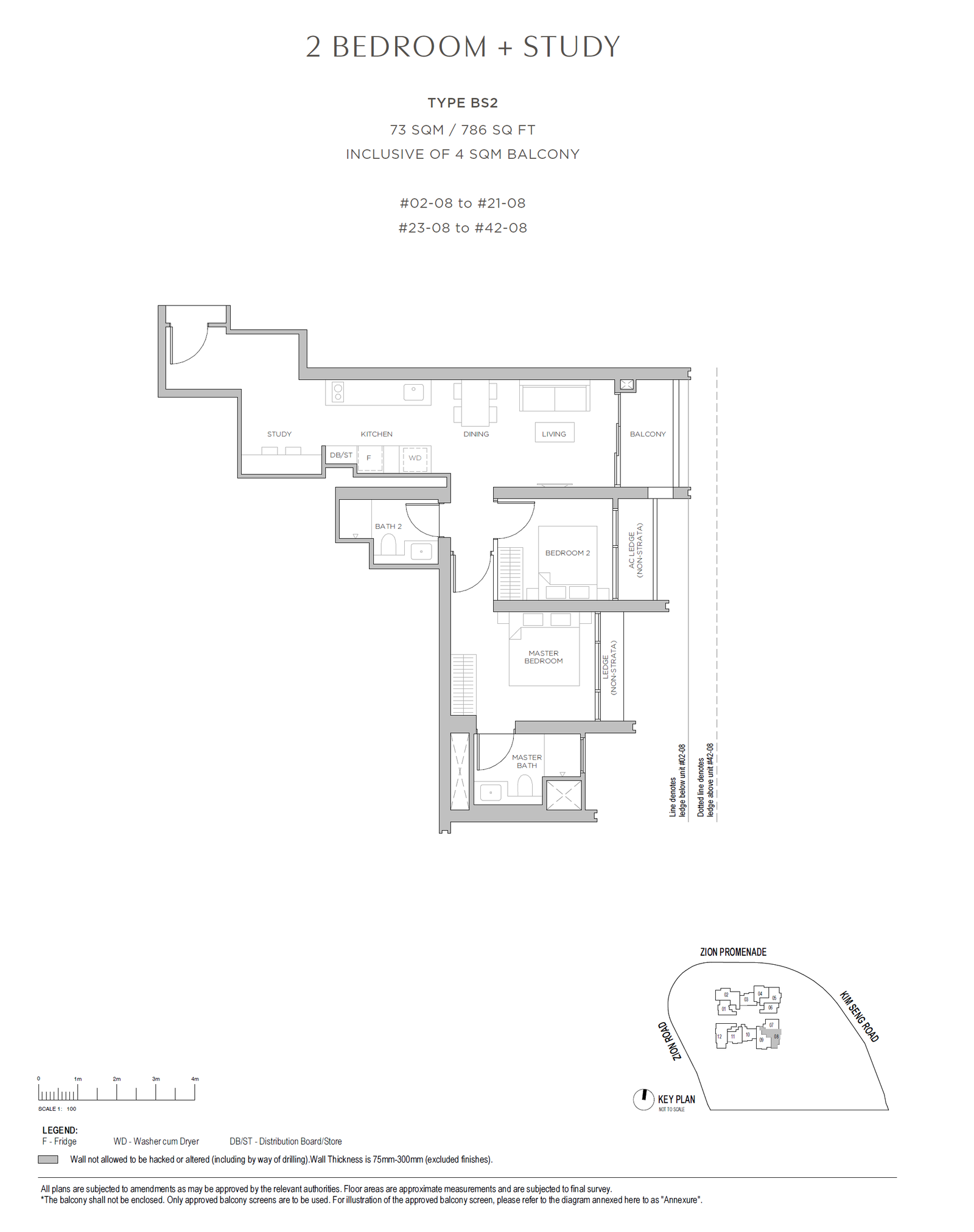 Promenade Peak 2 BEDROOM + STUDY BS2 floor plan