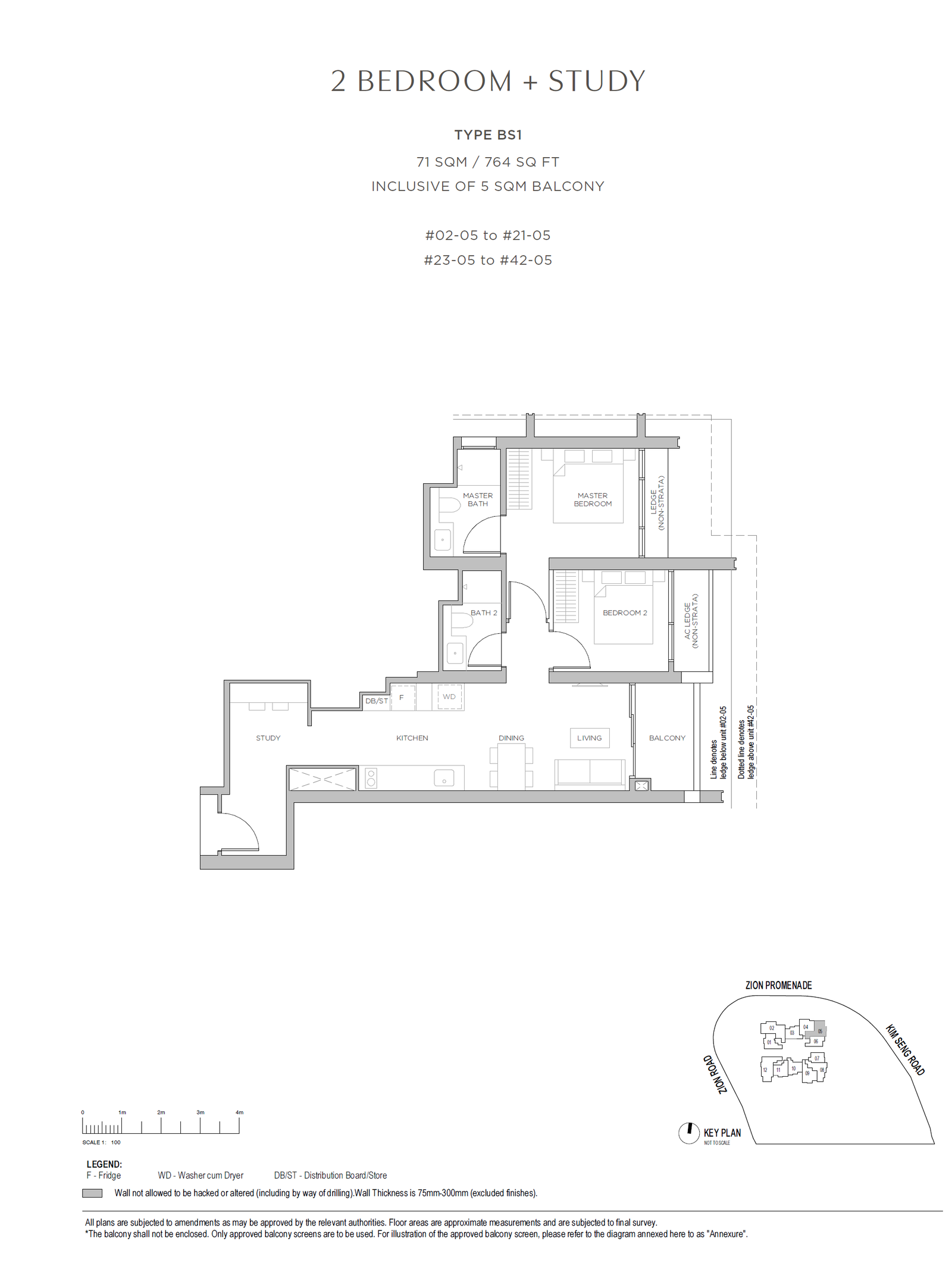 Promenade Peak 2 BEDROOM + STUDY BS1 floor plan