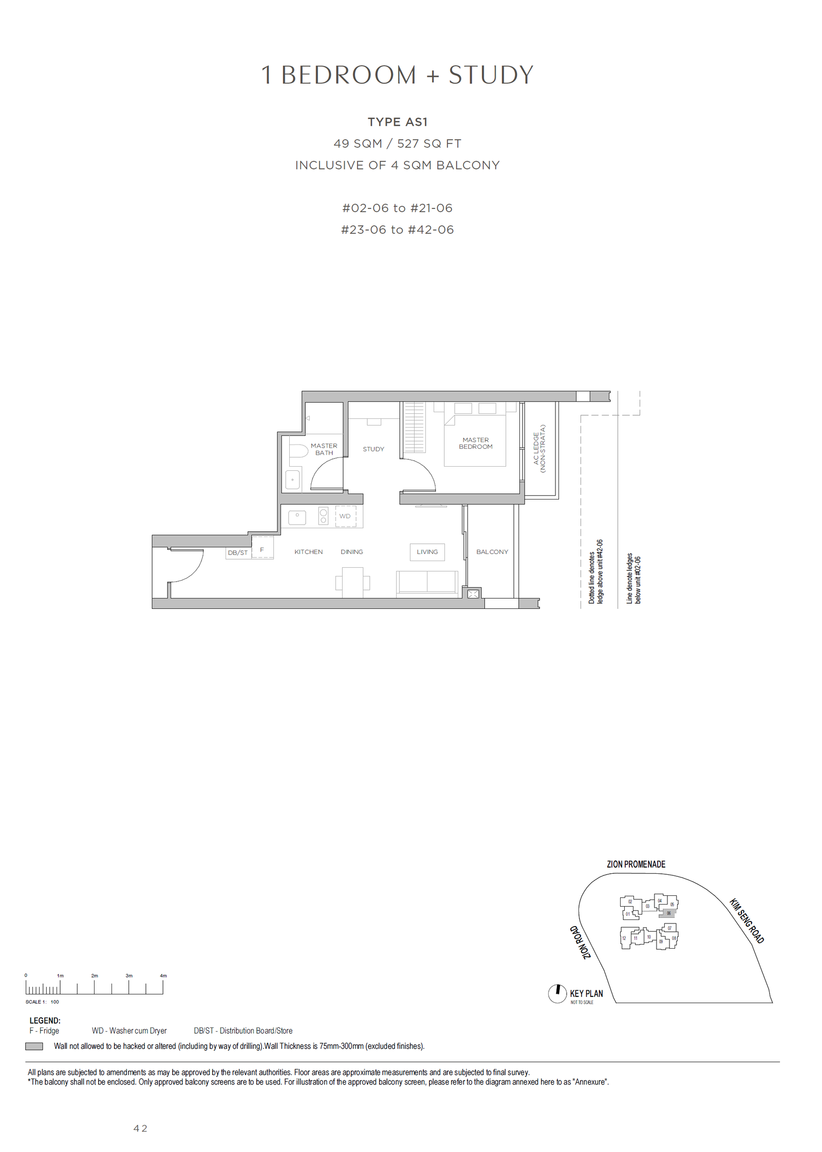 Promenade Peak floor plan AS1 — 1 BEDROOM + STUDY