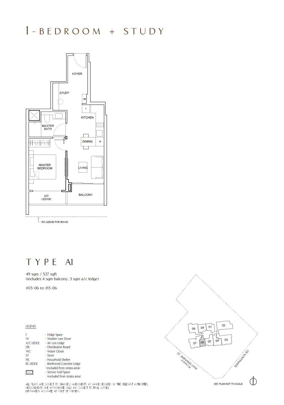 The Arcady at Boon Keng floor plan A1 — 1 Bedroom + Study