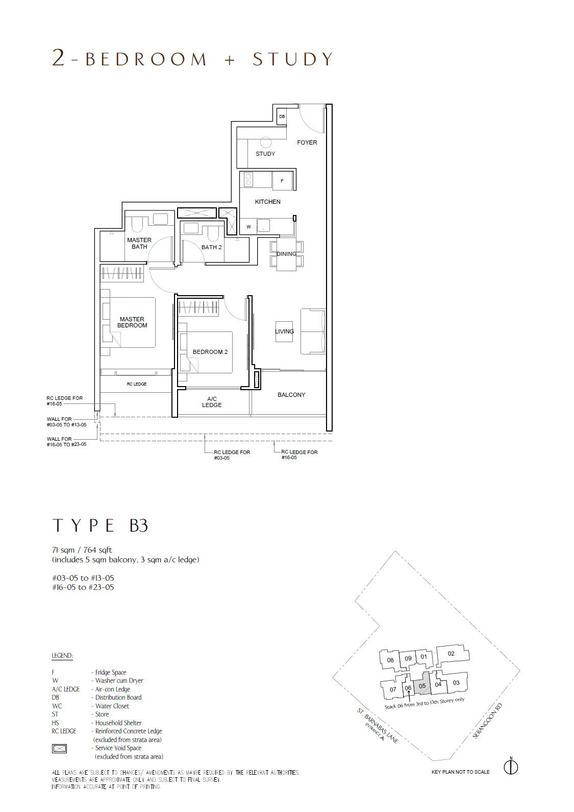 The Arcady at Boon Keng floor plan B3 — 2 Bedroom + Study