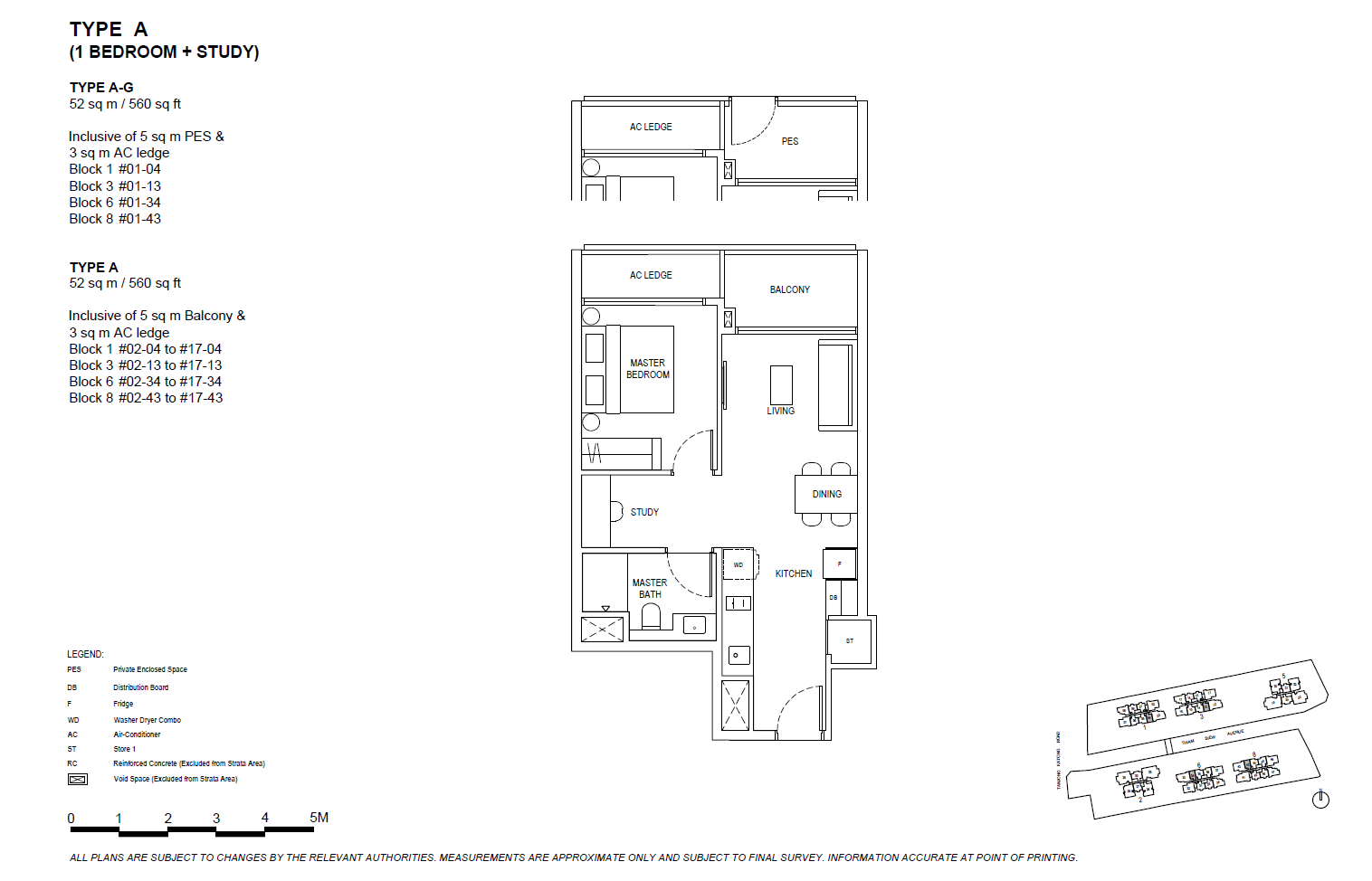 The Continuum floor plan A-G — 1 BEDROOM+STUDY