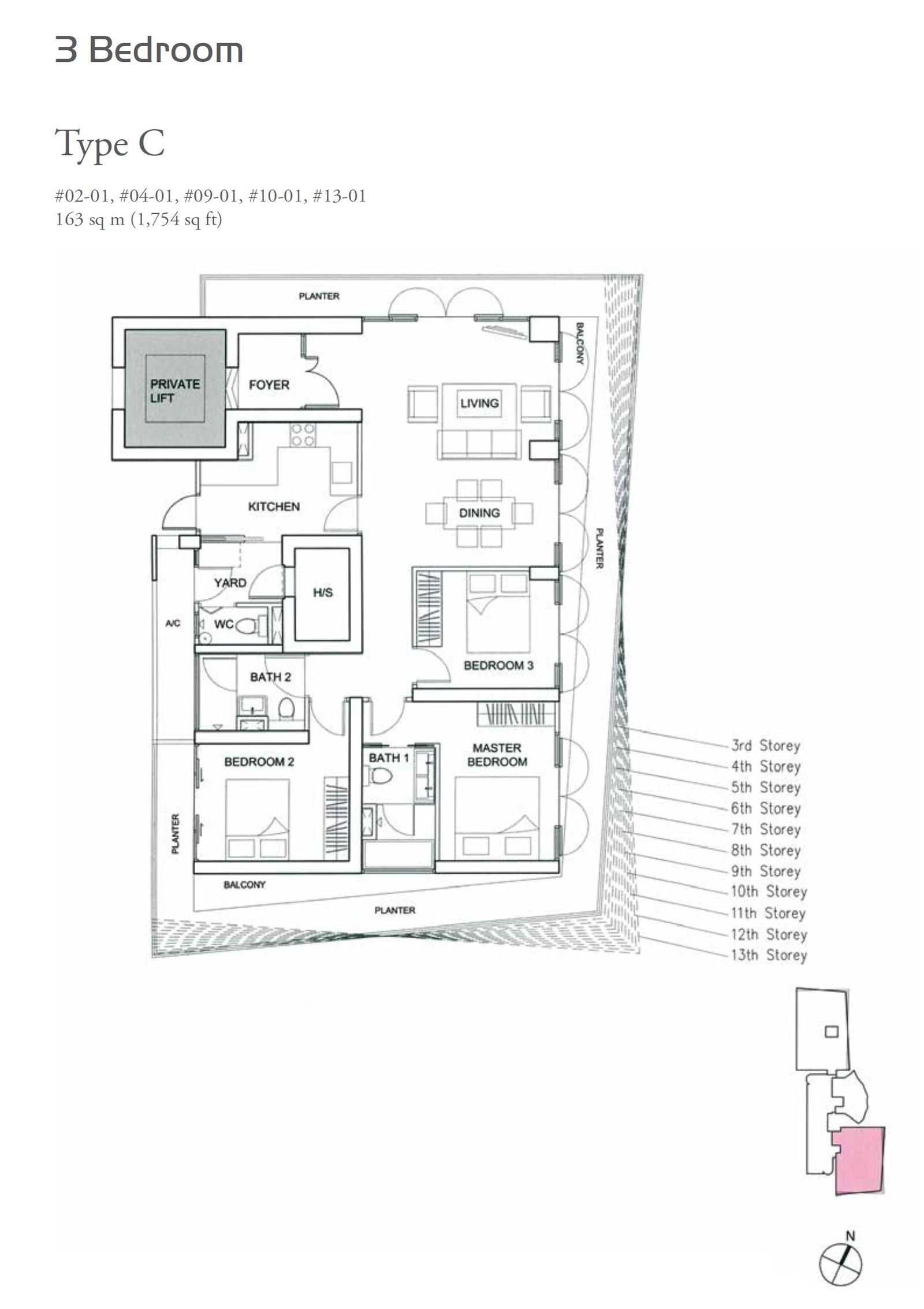 The Lumos floor plan C — 3 BR
