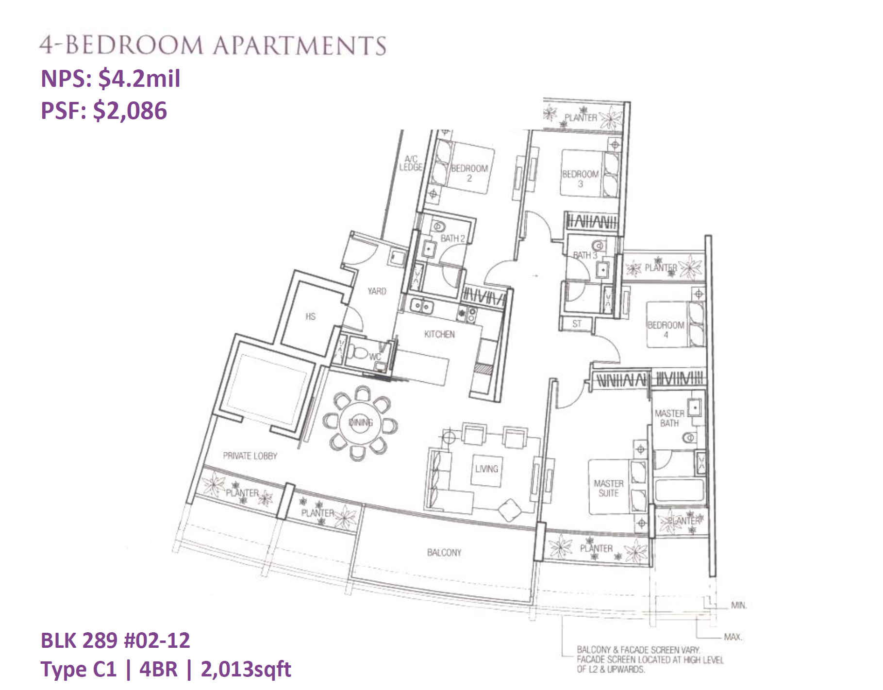 The Oceanfront @ Sentosa Cove floor plan C1 — 4 Bedroom