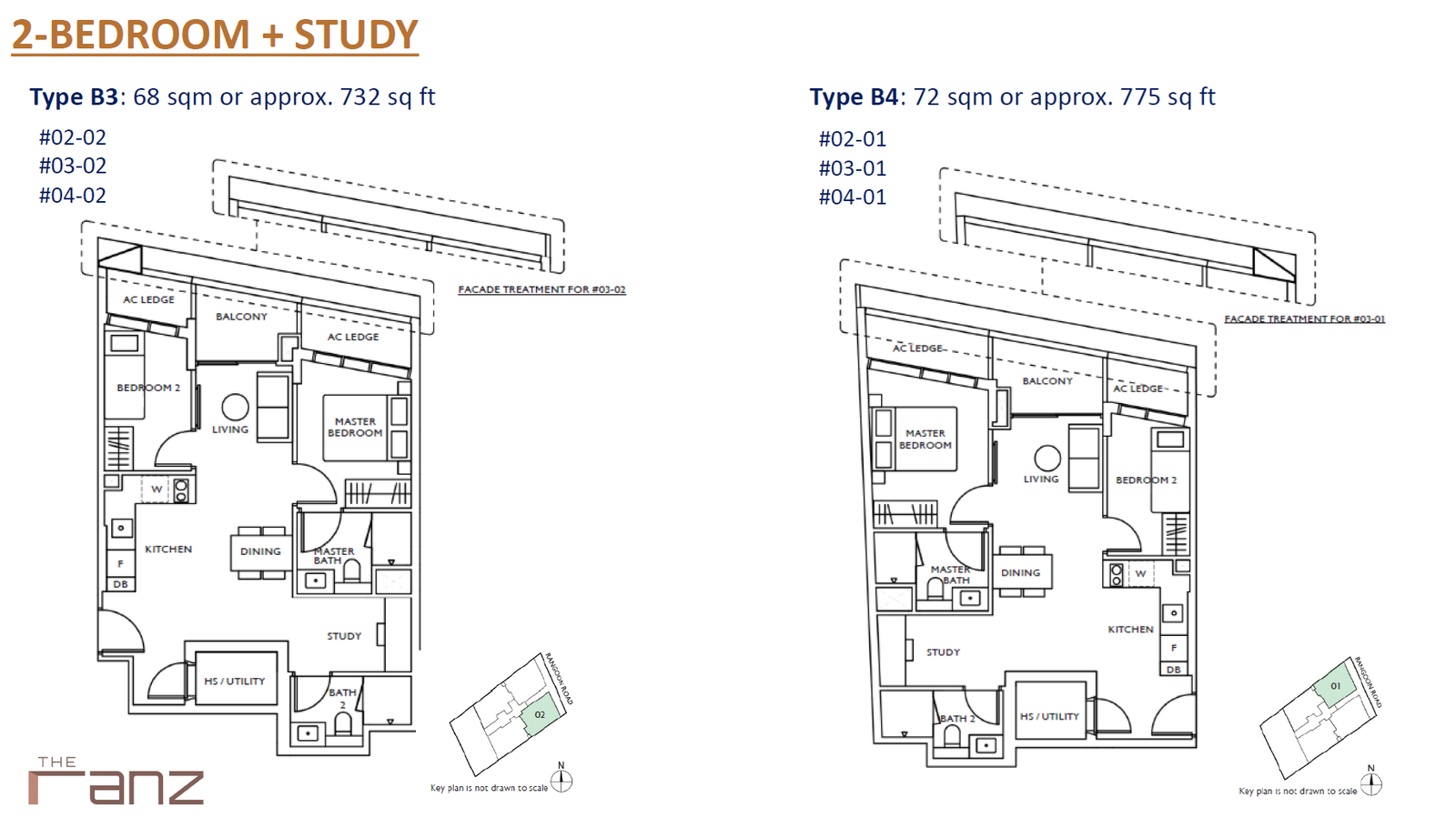 The Ranz floor plan B4 — 2 Bedroom + Study