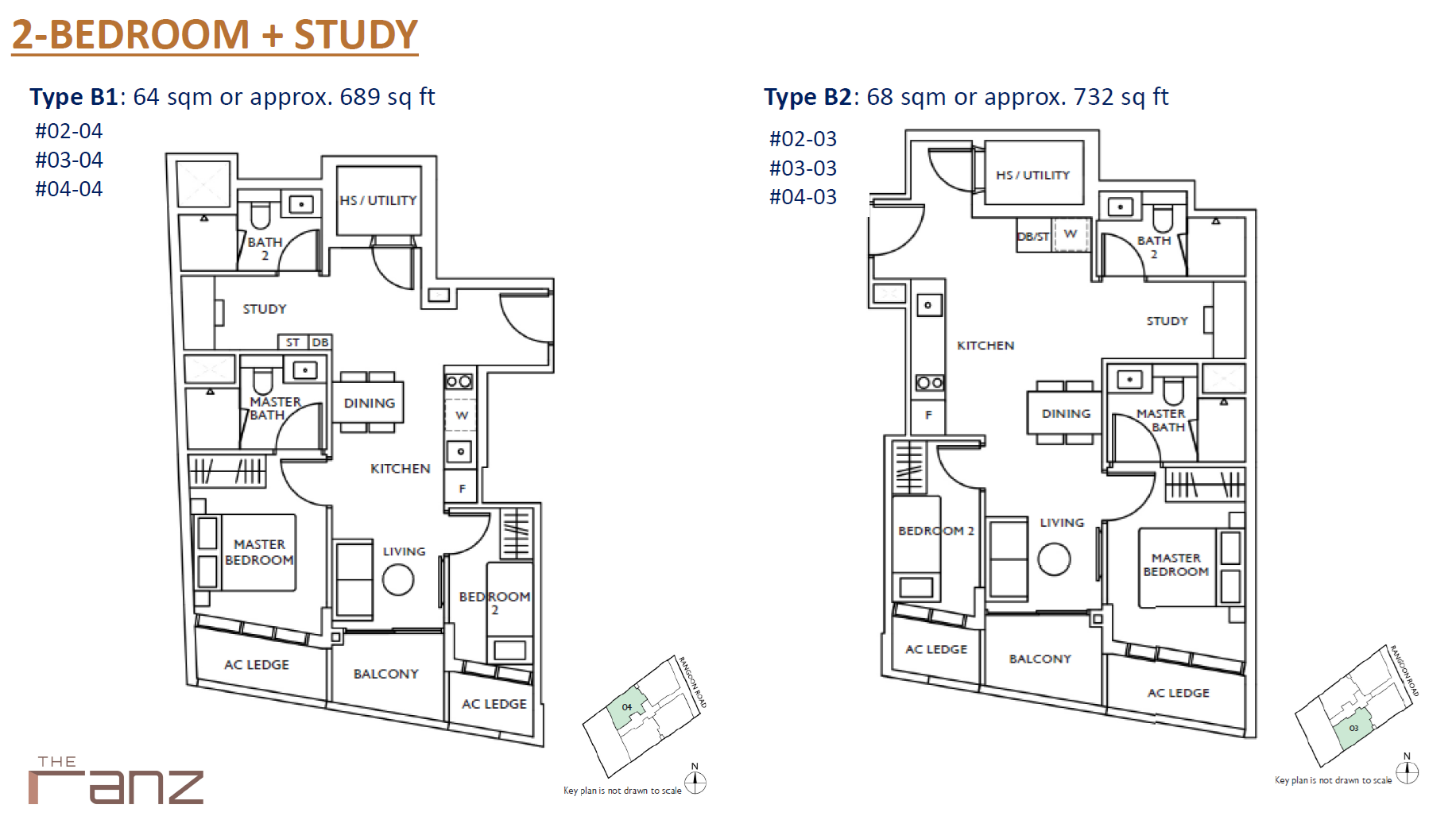 The Ranz floor plan B1 — 2 Bedroom + Study