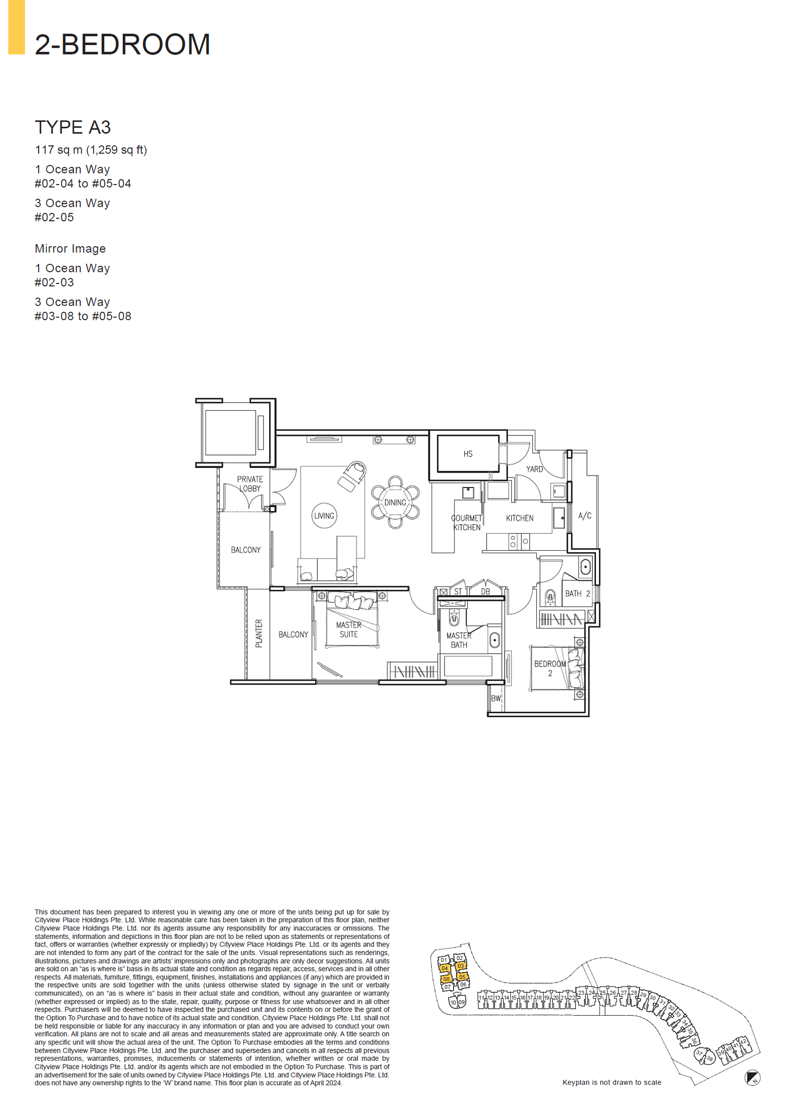 The Residences At W Singapore Sentosa Cove floor plan A3 — 2 Bedroom