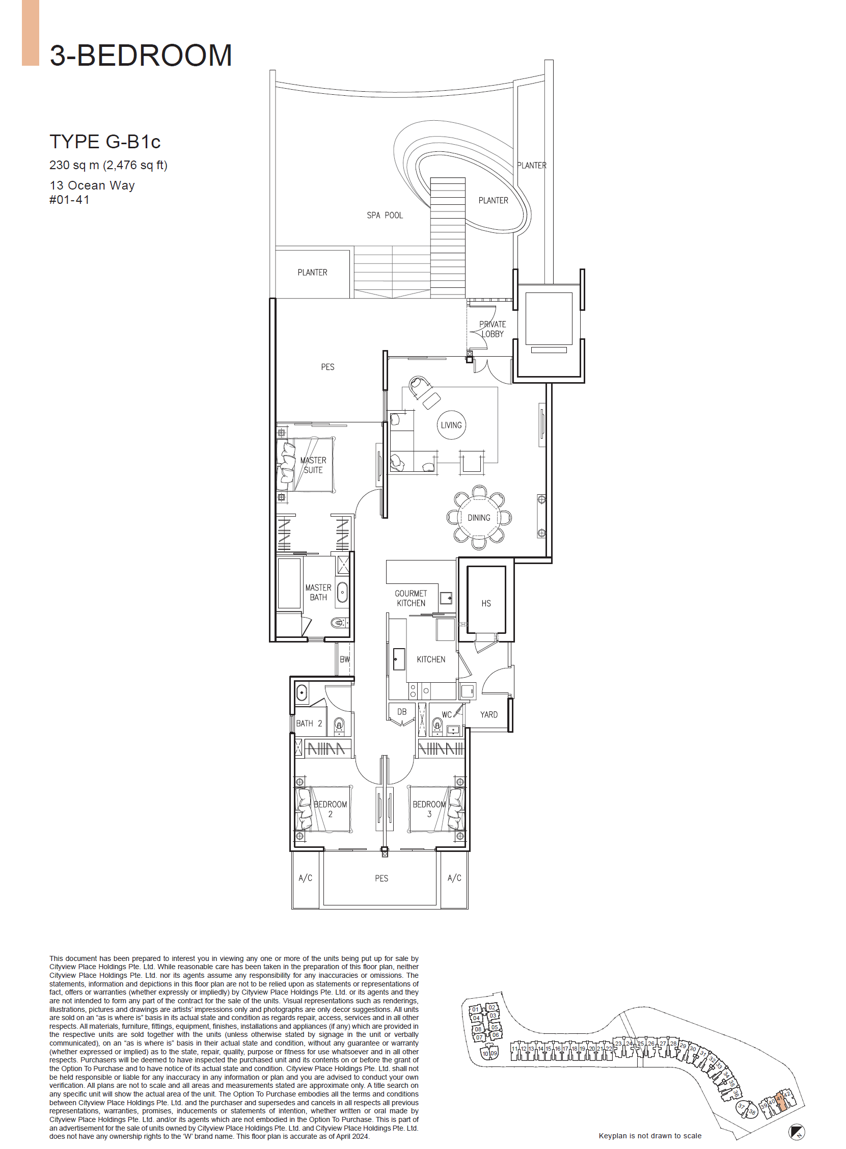 The Residences At W Singapore Sentosa Cove floor plan G-B1c — 3 Bedroom