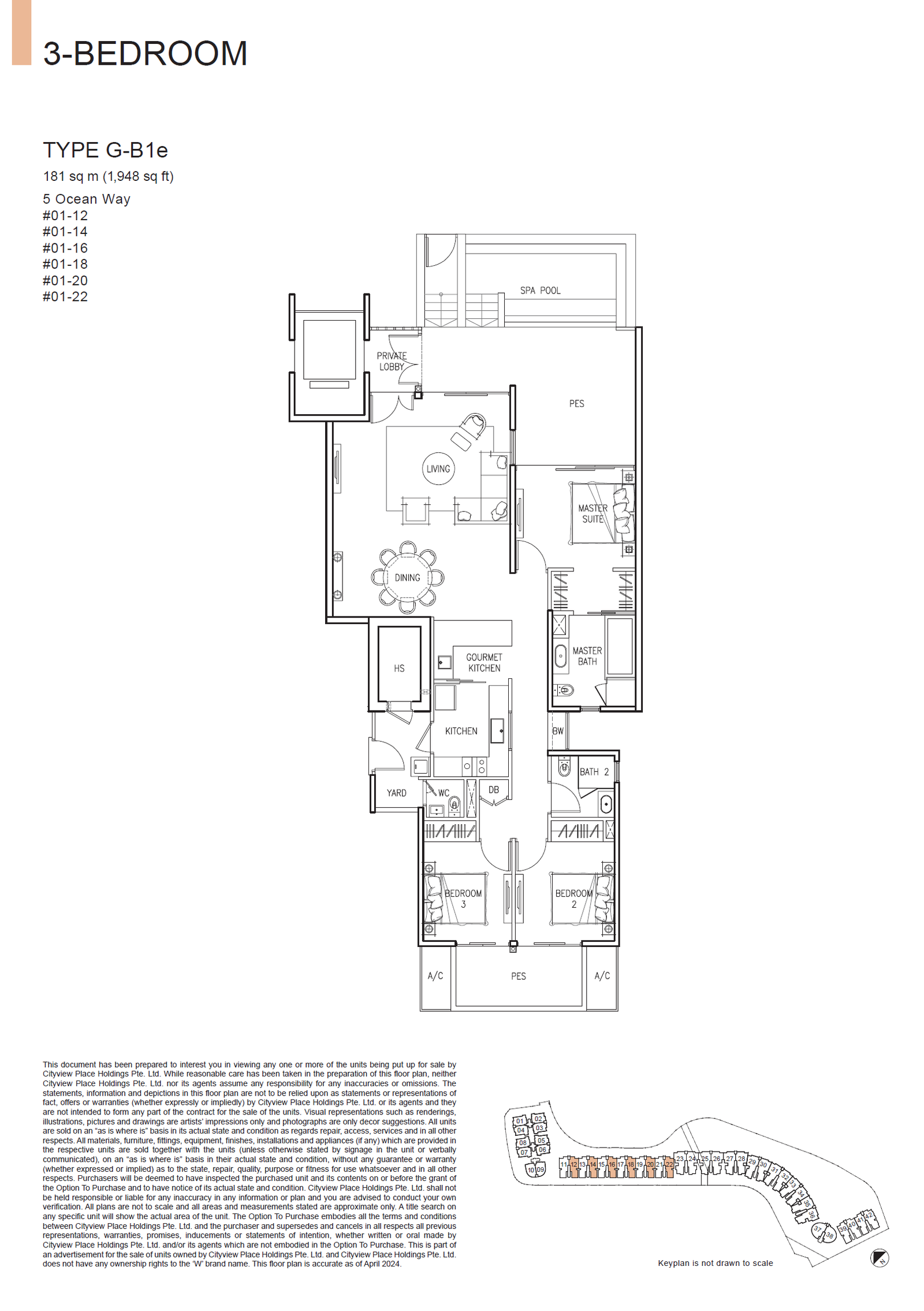 The Residences At W Singapore Sentosa Cove floor plan G-B1e — 3 Bedroom