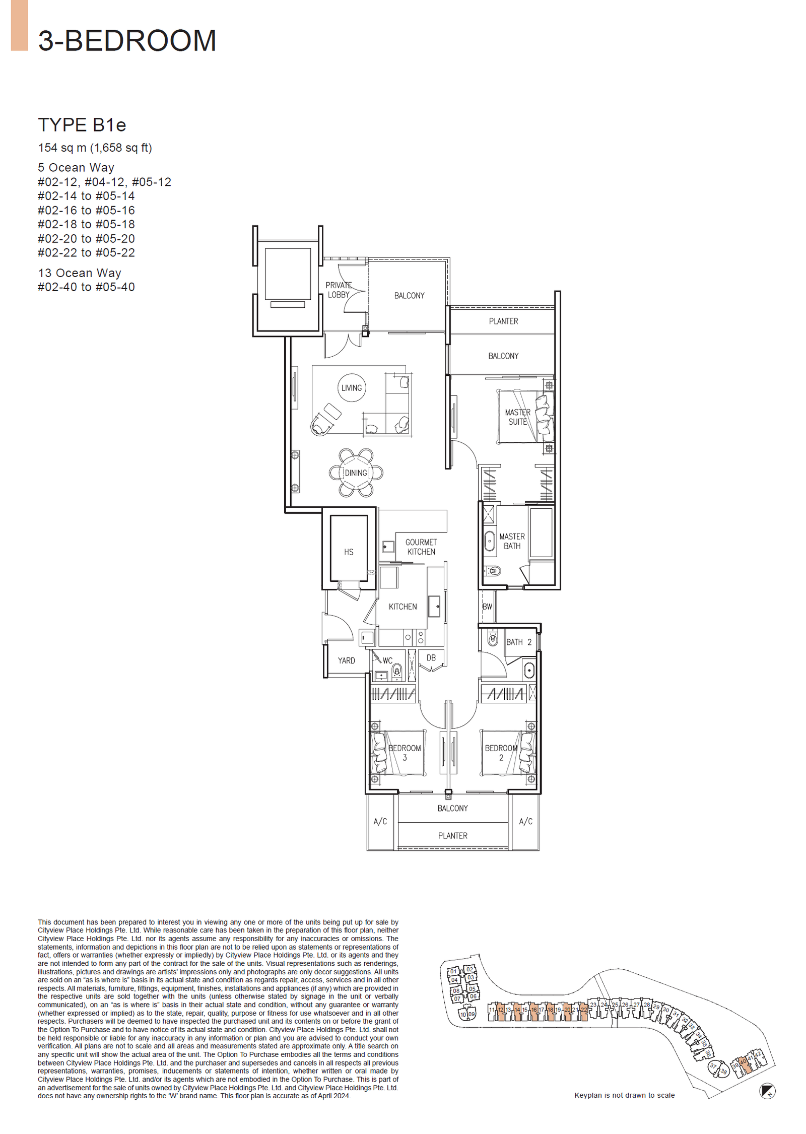 The Residences At W Singapore Sentosa Cove floor plan B1e — 3 Bedroom
