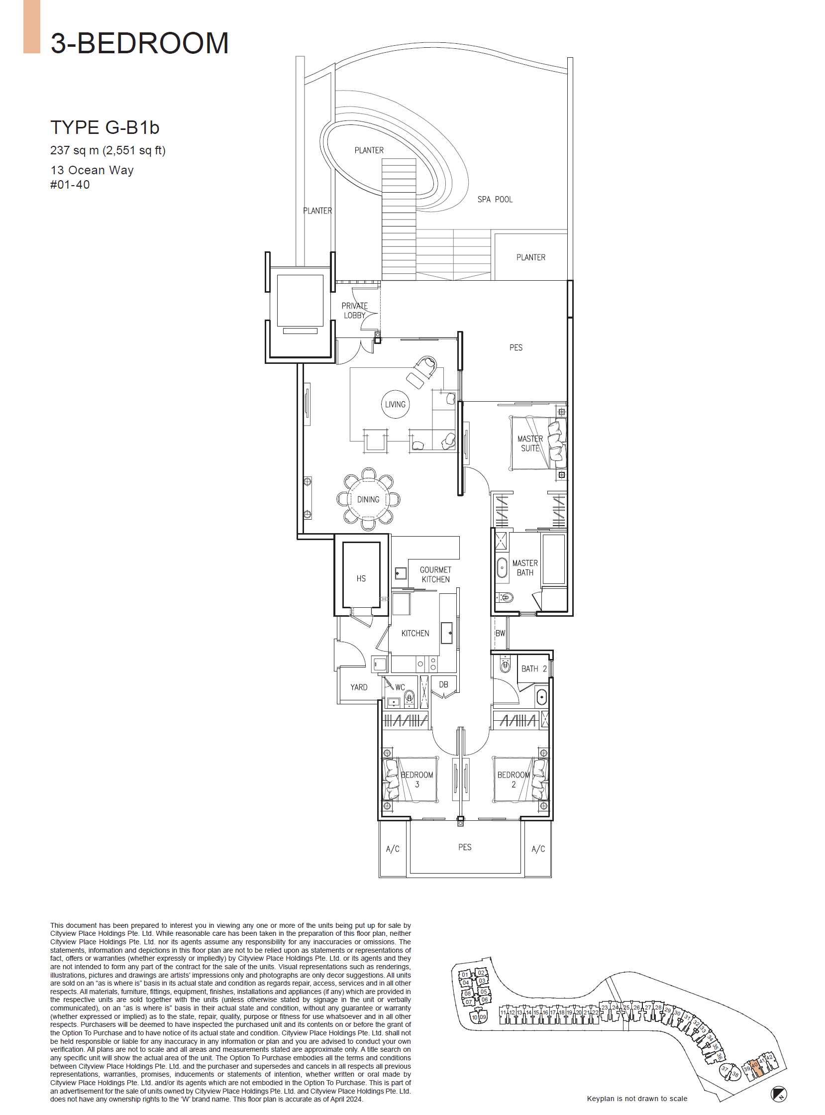 The Residences At W Singapore Sentosa Cove floor plan G-B1b — 3 Bedroom
