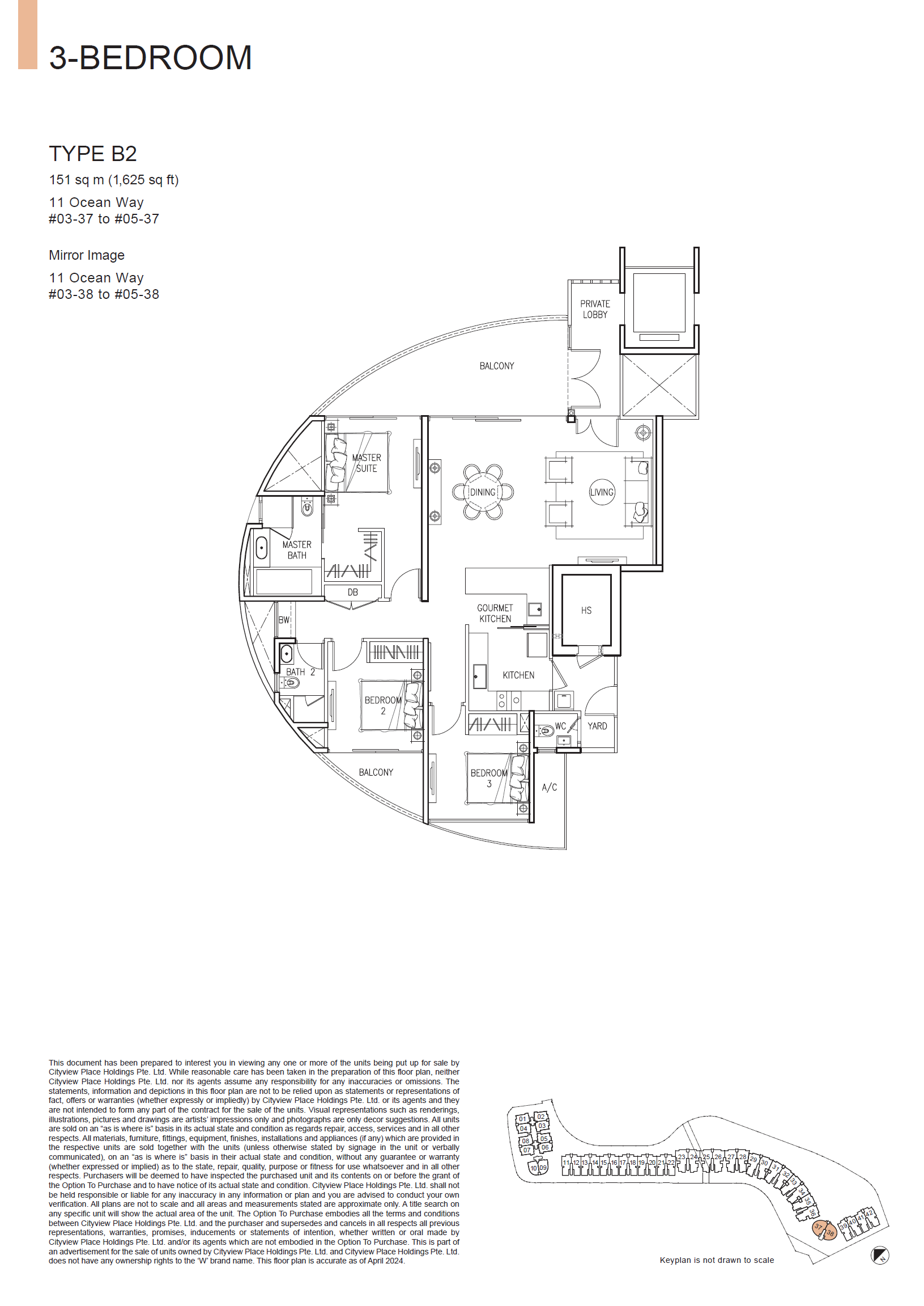The Residences At W Singapore Sentosa Cove floor plan B2 — 3 Bedroom