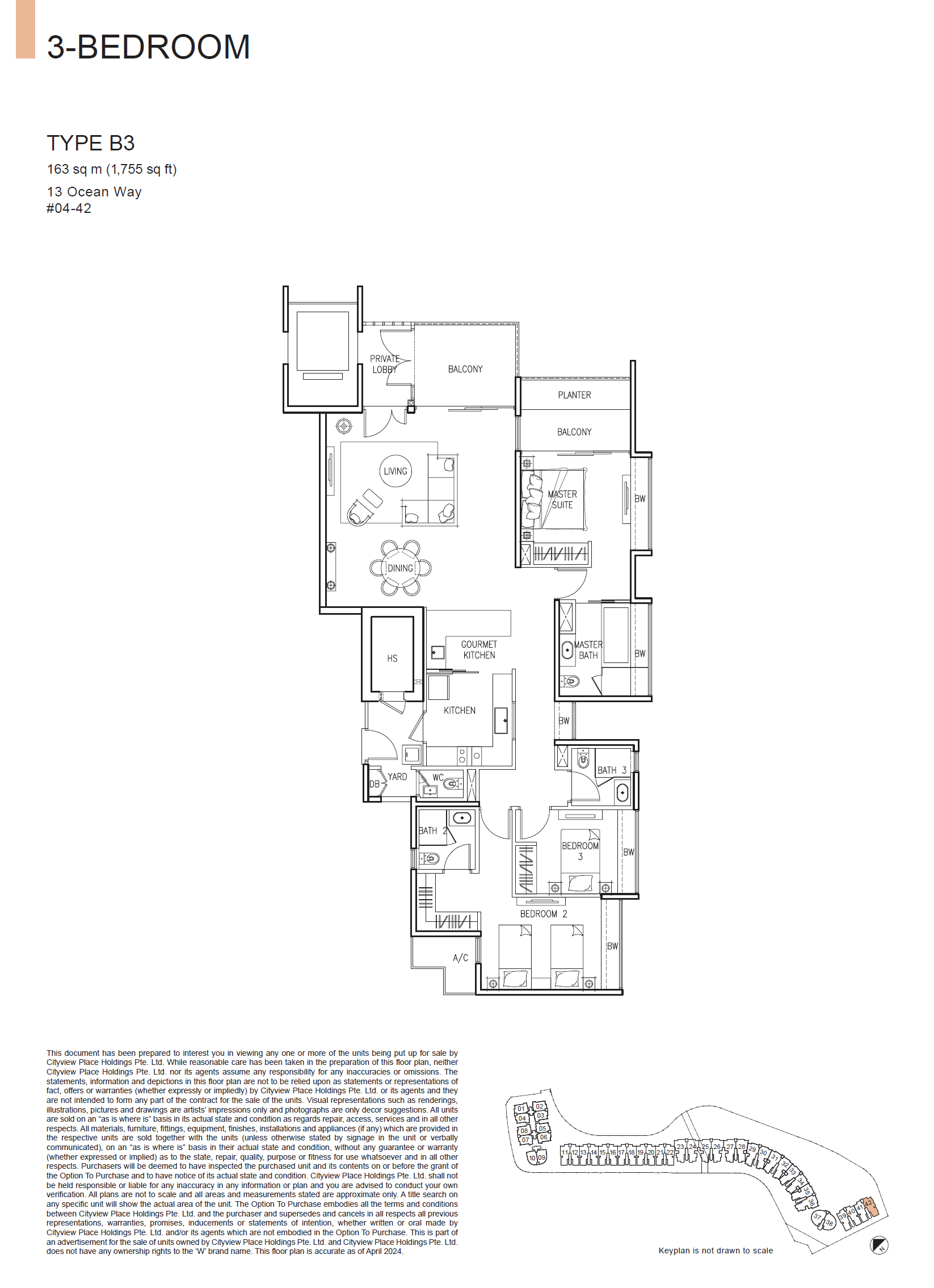 The Residences At W Singapore Sentosa Cove floor plan B3 — 3 Bedroom