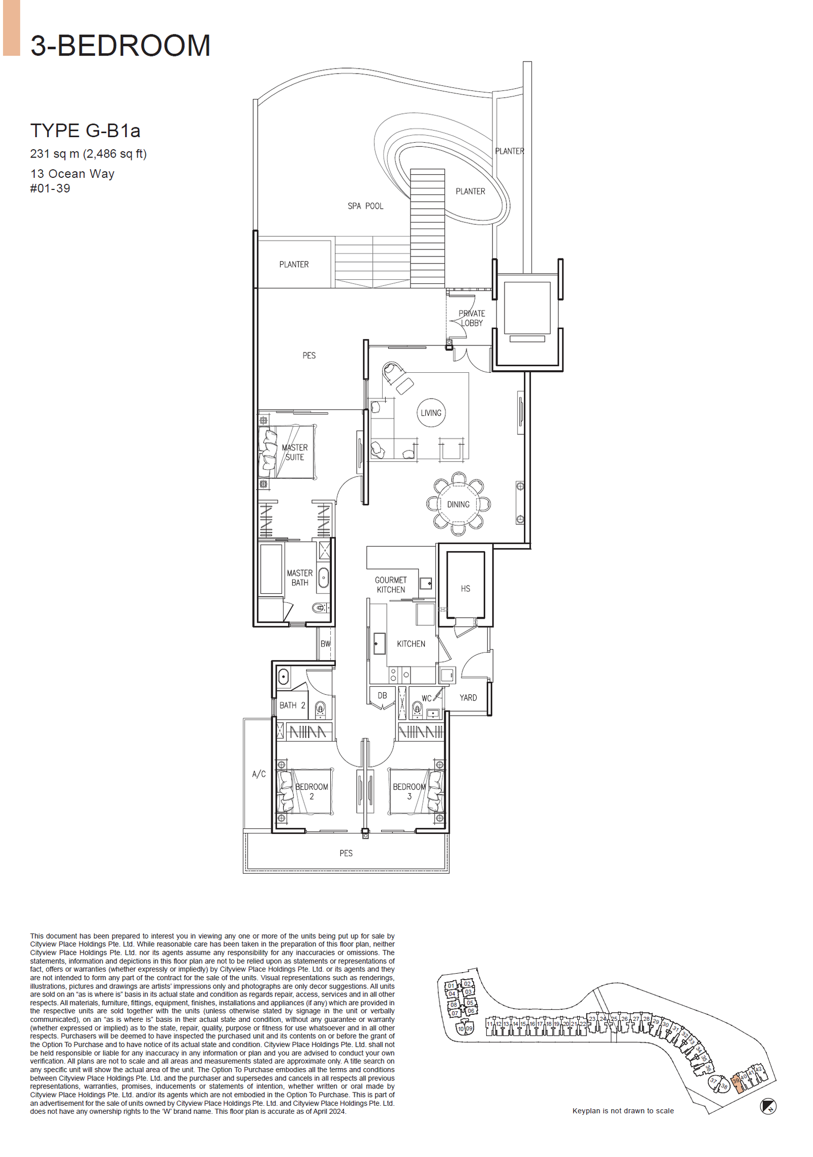 The Residences At W Singapore Sentosa Cove floor plan G-B1a — 3 Bedroom