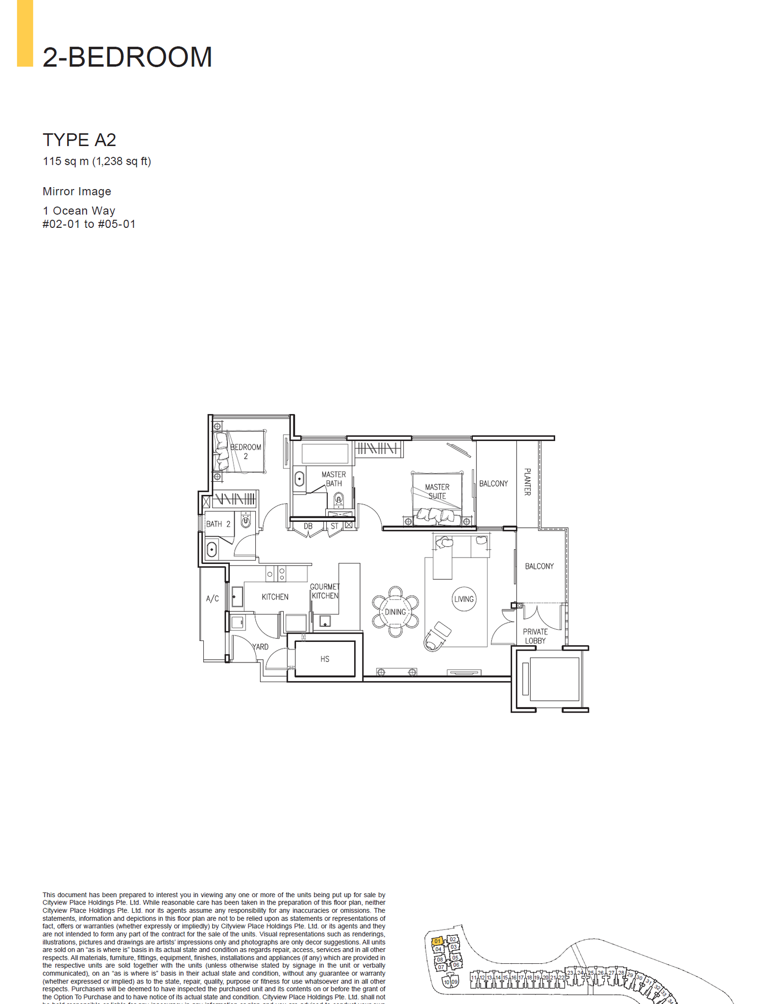 The Residences At W Singapore Sentosa Cove floor plan A2 — 2 Bedroom