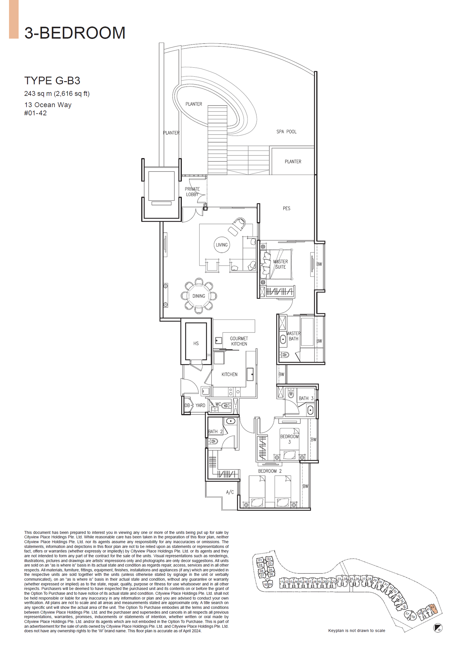 The Residences At W Singapore Sentosa Cove floor plan G-B3 — 3 Bedroom