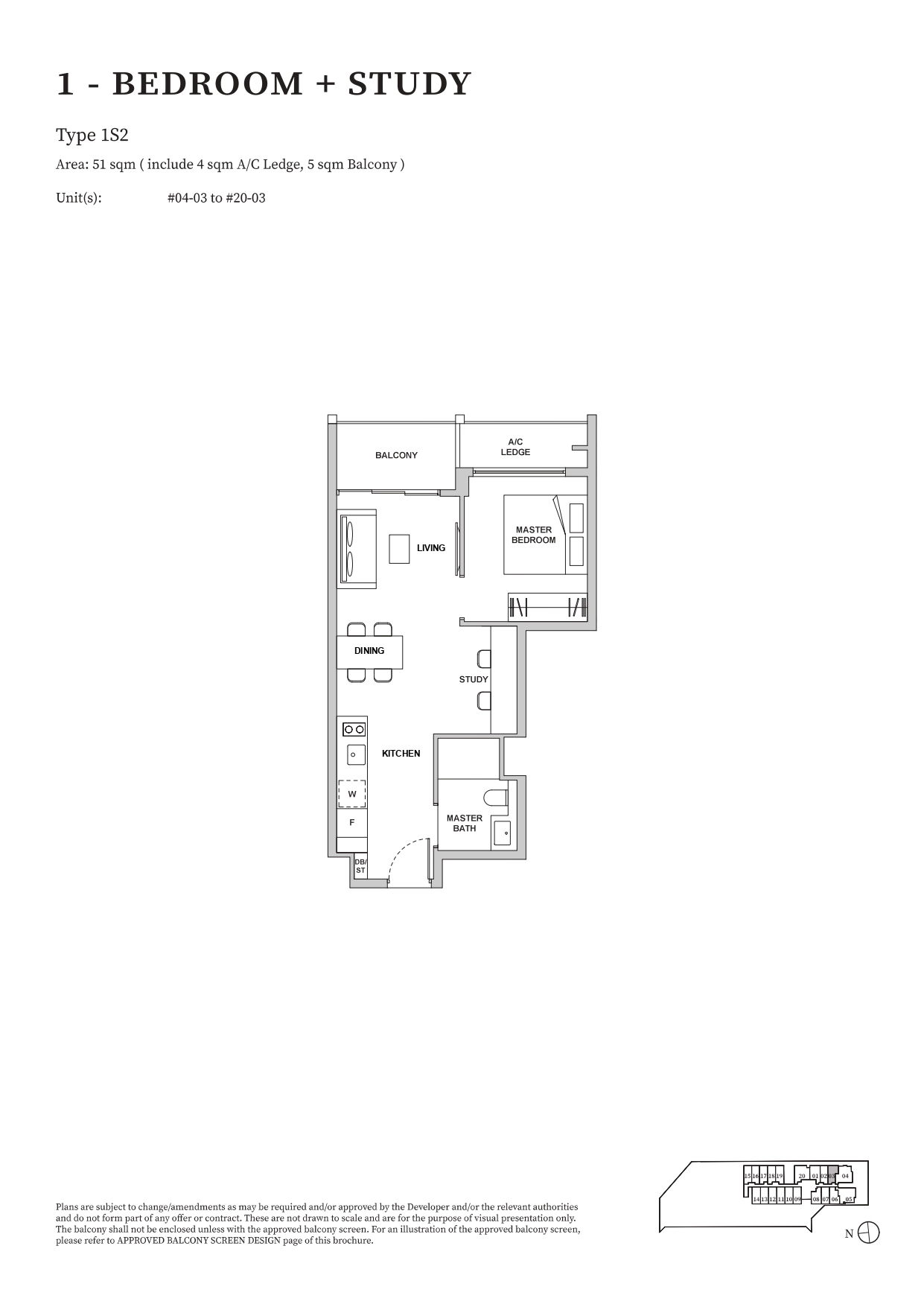 TMW Maxwell 1 Bedroom + Study 1S2 floor plan