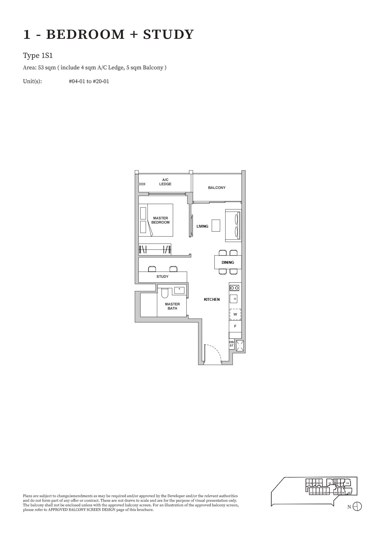 TMW Maxwell 1 Bedroom + Study 1S1 floor plan