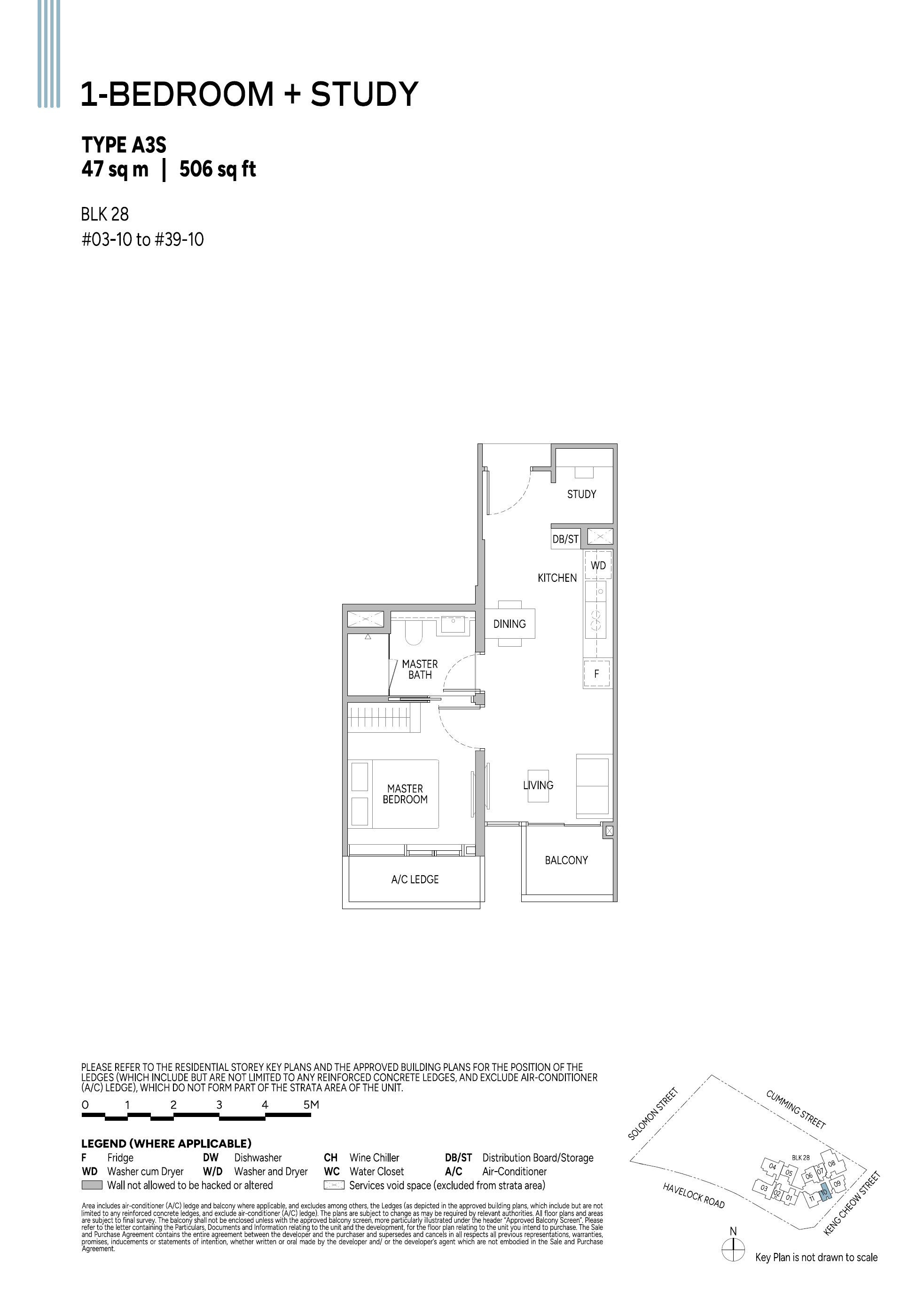Union Square Residences floor plan A3S — 1 Bedroom + Study
