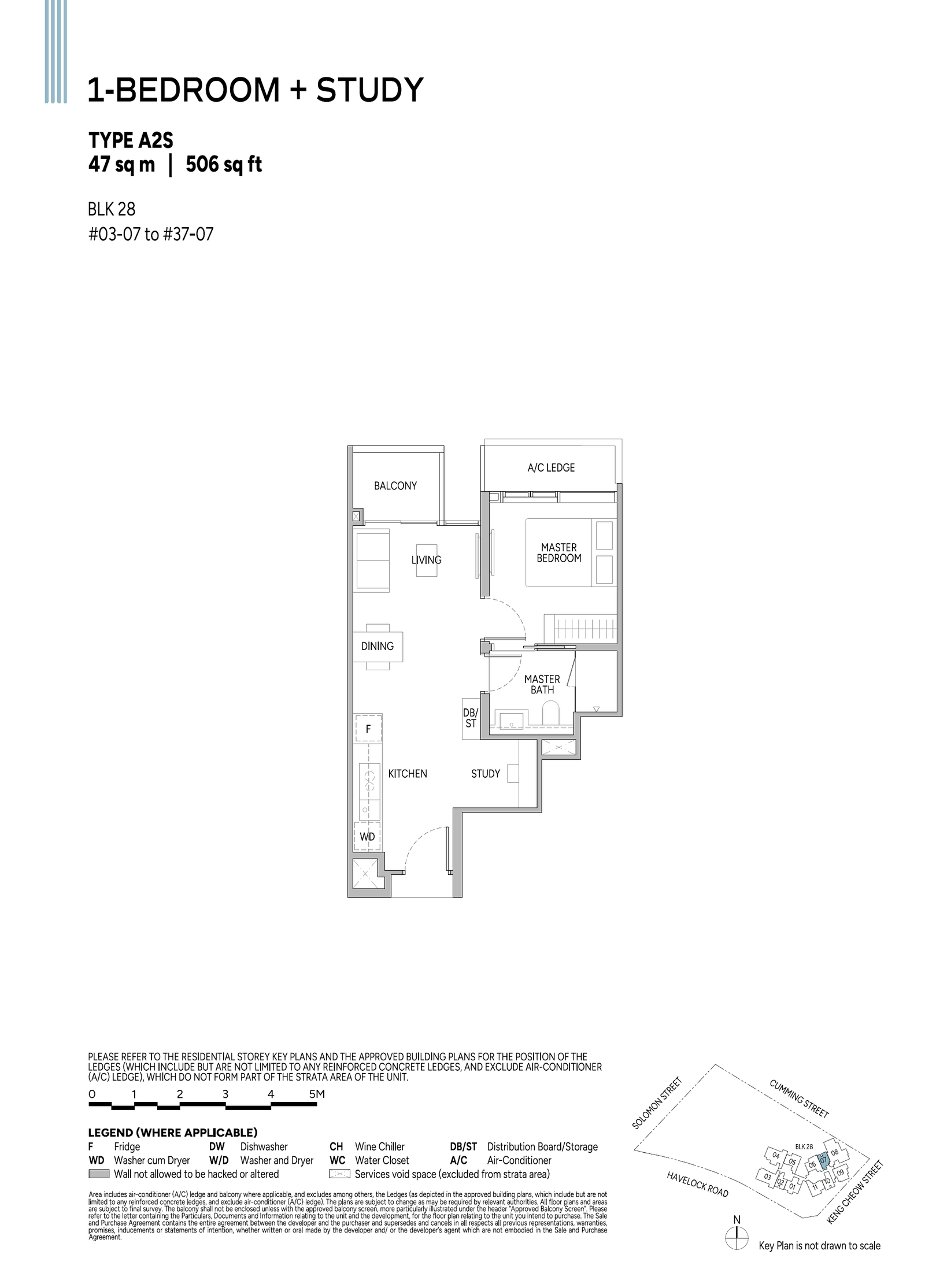 Union Square Residences floor plan A2S — 1 Bedroom + Study