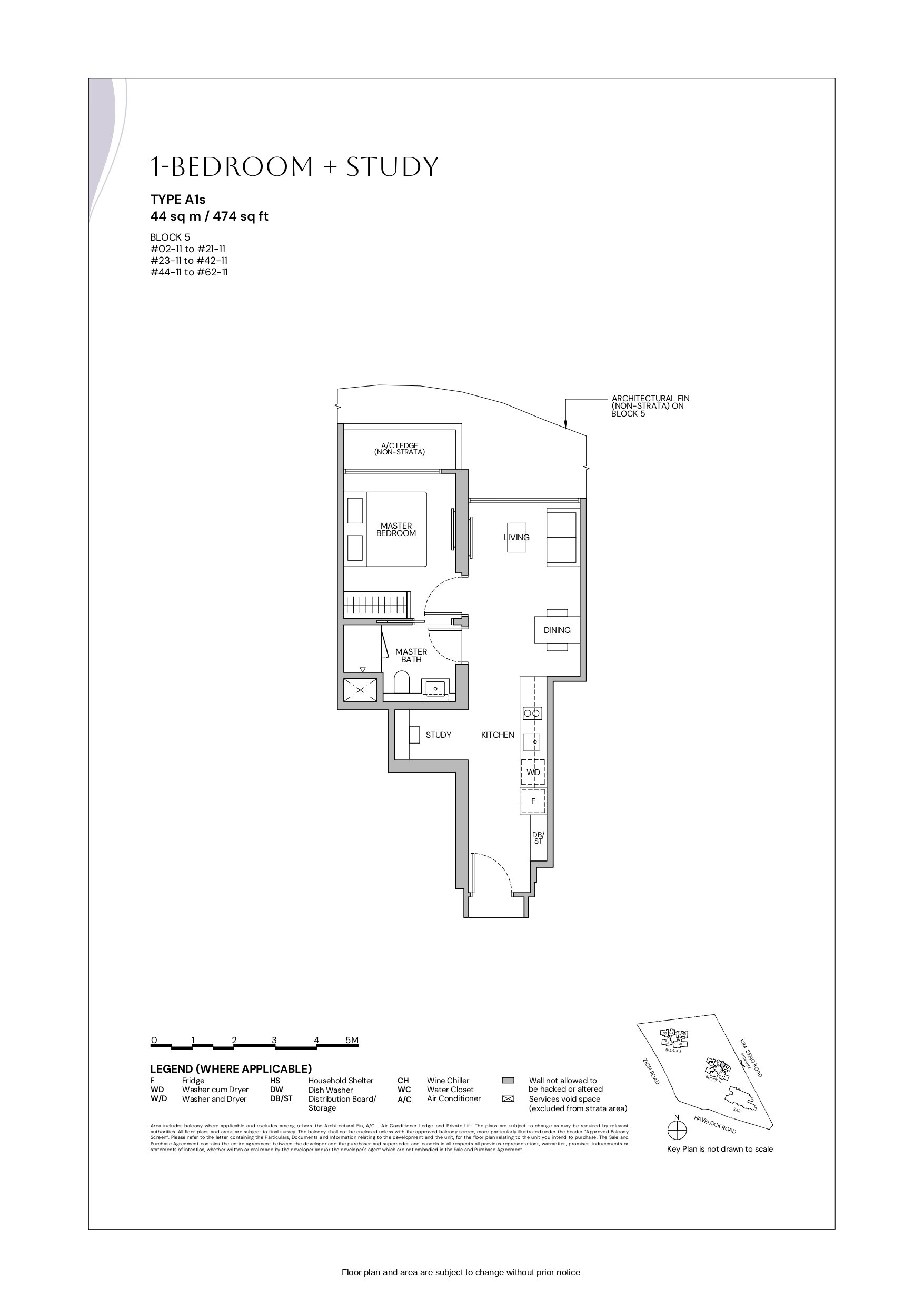 Zyon Grand floor plan A1s — 1 Bedroom + Study